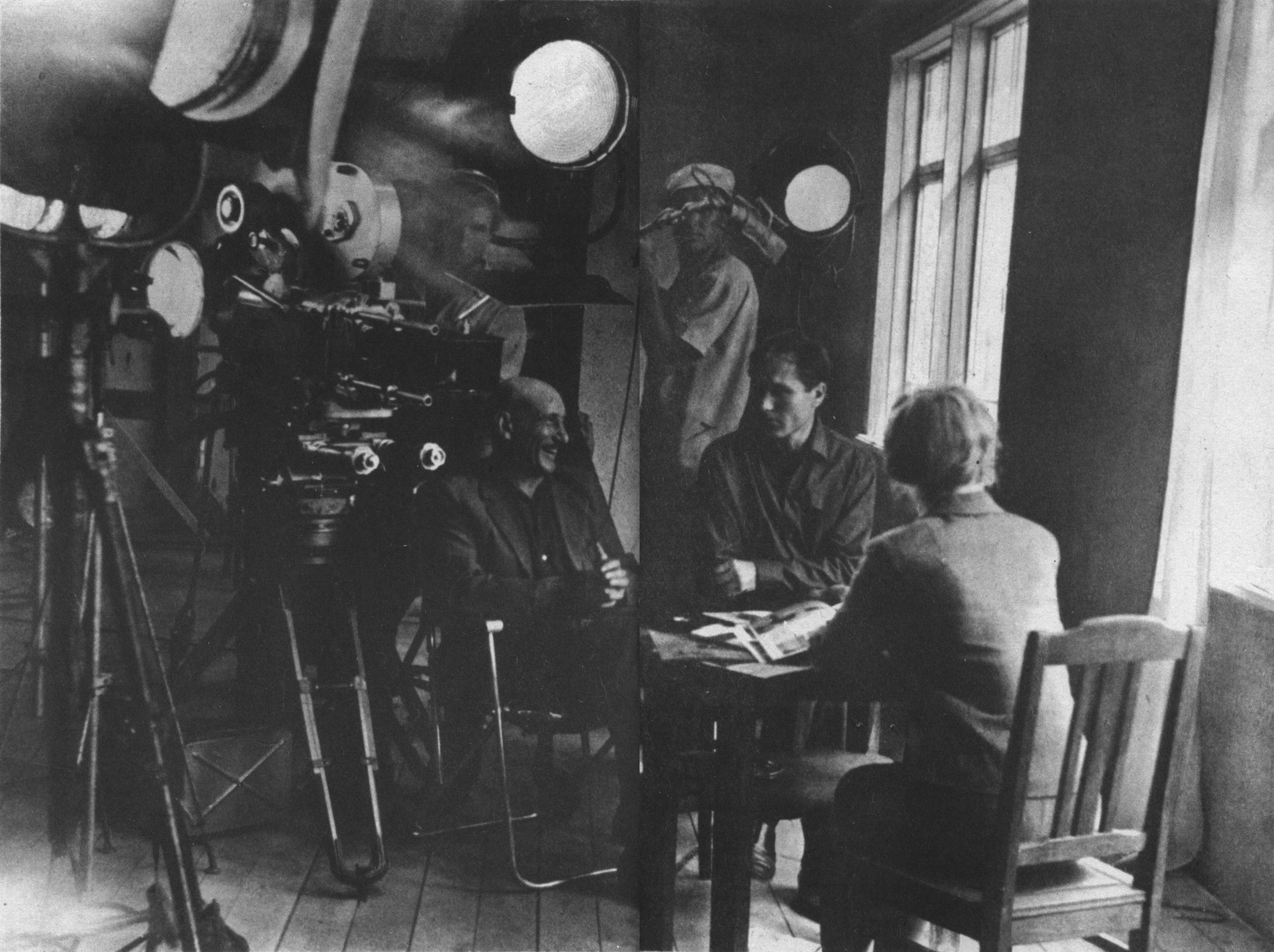 С. Герасимов и В. Шукшин во время съемок фильма «У озера», 1970